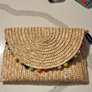 Express Woven Straw Clutch with Colorful Accents